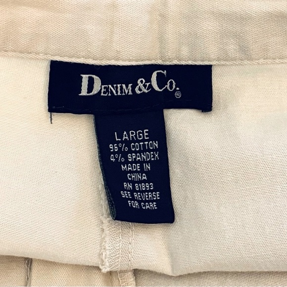 Denim & Co Size Large Cream Wide Leg Cropped Pants Cotton Spandex - Picture 5 of 5
